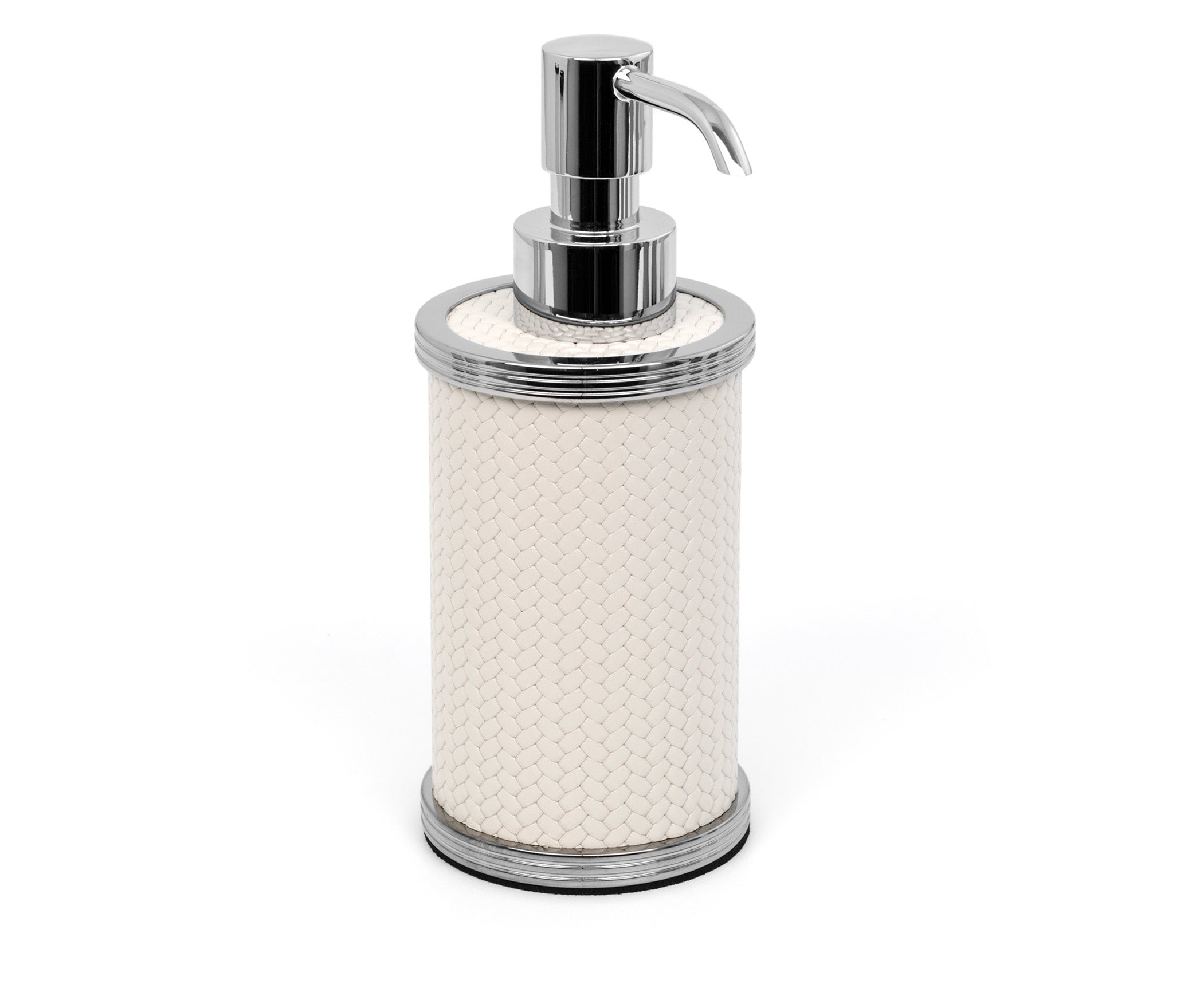 Дозатор для мыла Carol - Ø 6,5XH15 см / хромированная металлическая отделка / зернистая кожа кремового цвета