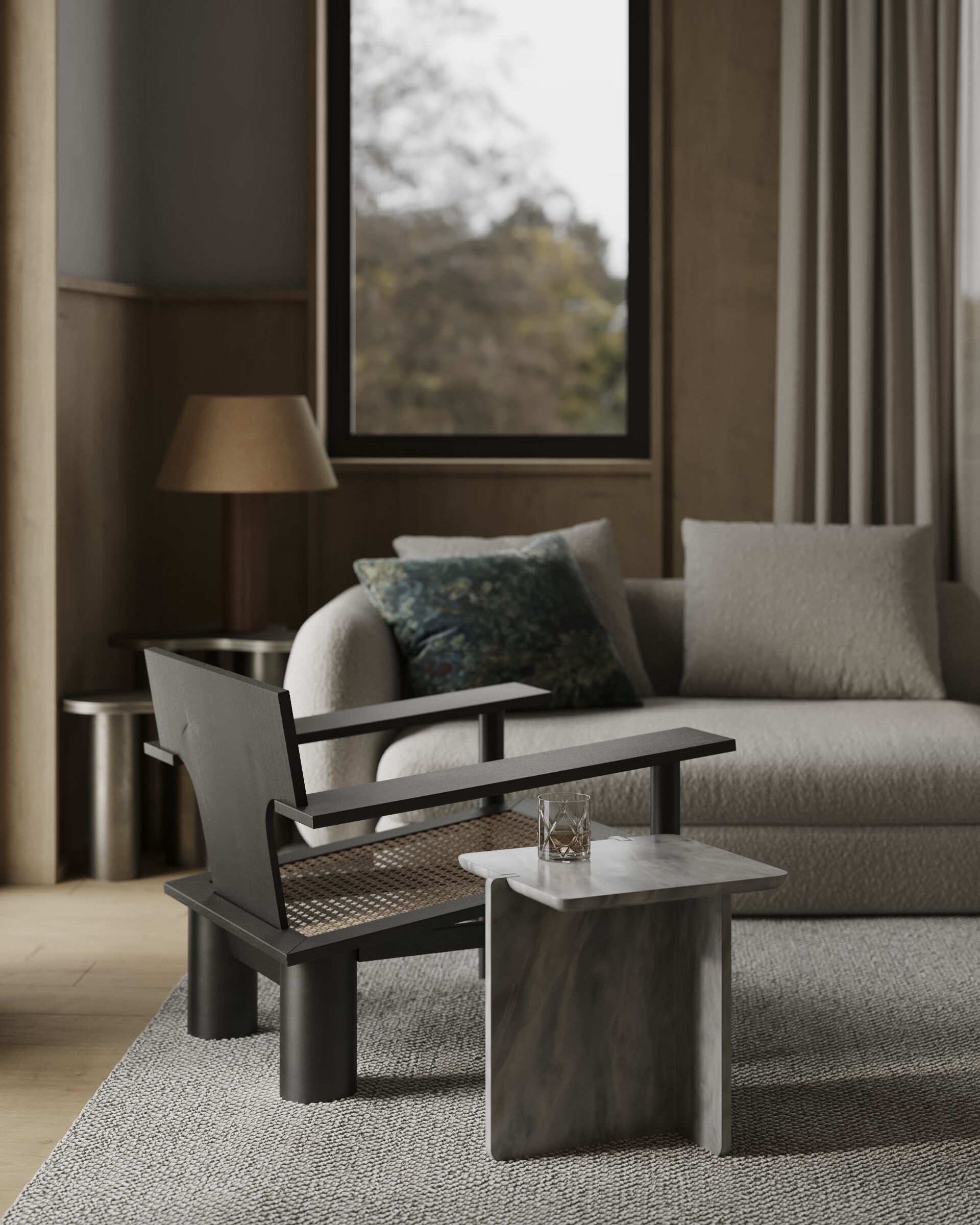 Квадратный журнальный столик из серого мрамора Maami Home Notch ARCH-00033146 - Вид №1