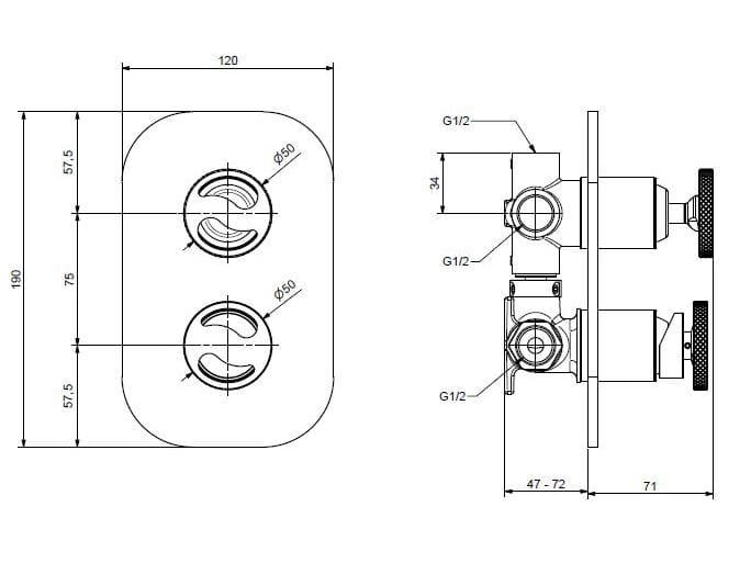 Хромированный латунный смеситель для душа с переключателем Bugnatese тысяча девятьсот пятьдесят ARCH-00133509 - Вид №2