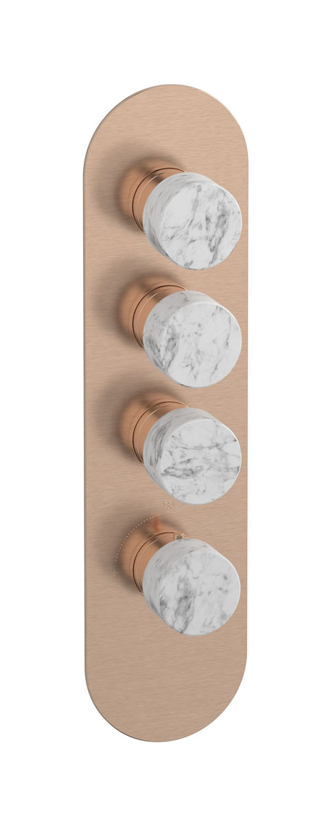 Комплект наружных частей термостата на 3 потребителей - вертикальная овальная панель с ручками Marmo WE ARE IB eua312srnmr_1 Brushed Rose Gold Aqua