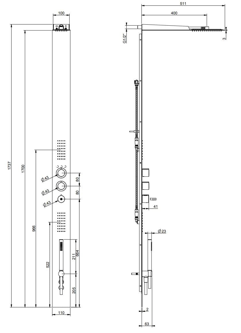 Стальная настенная душевая колонна с ручным душем Gessi трехмиллиметровые ARCH-00047639 - Вид №7