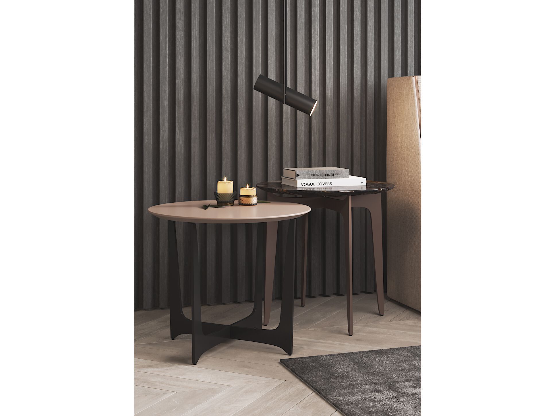 Круглый стальной и деревянный журнальный столик для гостиной PRADDY ARCH-00001002 - Вид №2