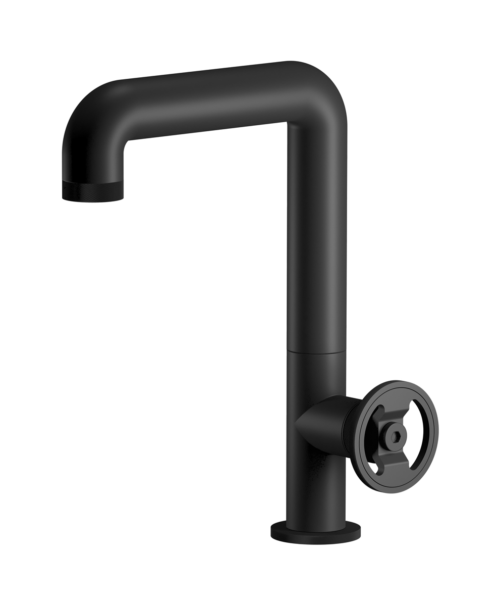 Высокий смеситель для раковины на 1 отверстие в комплекте с донным клапаном WE ARE IB b1202np Matt Black Bold