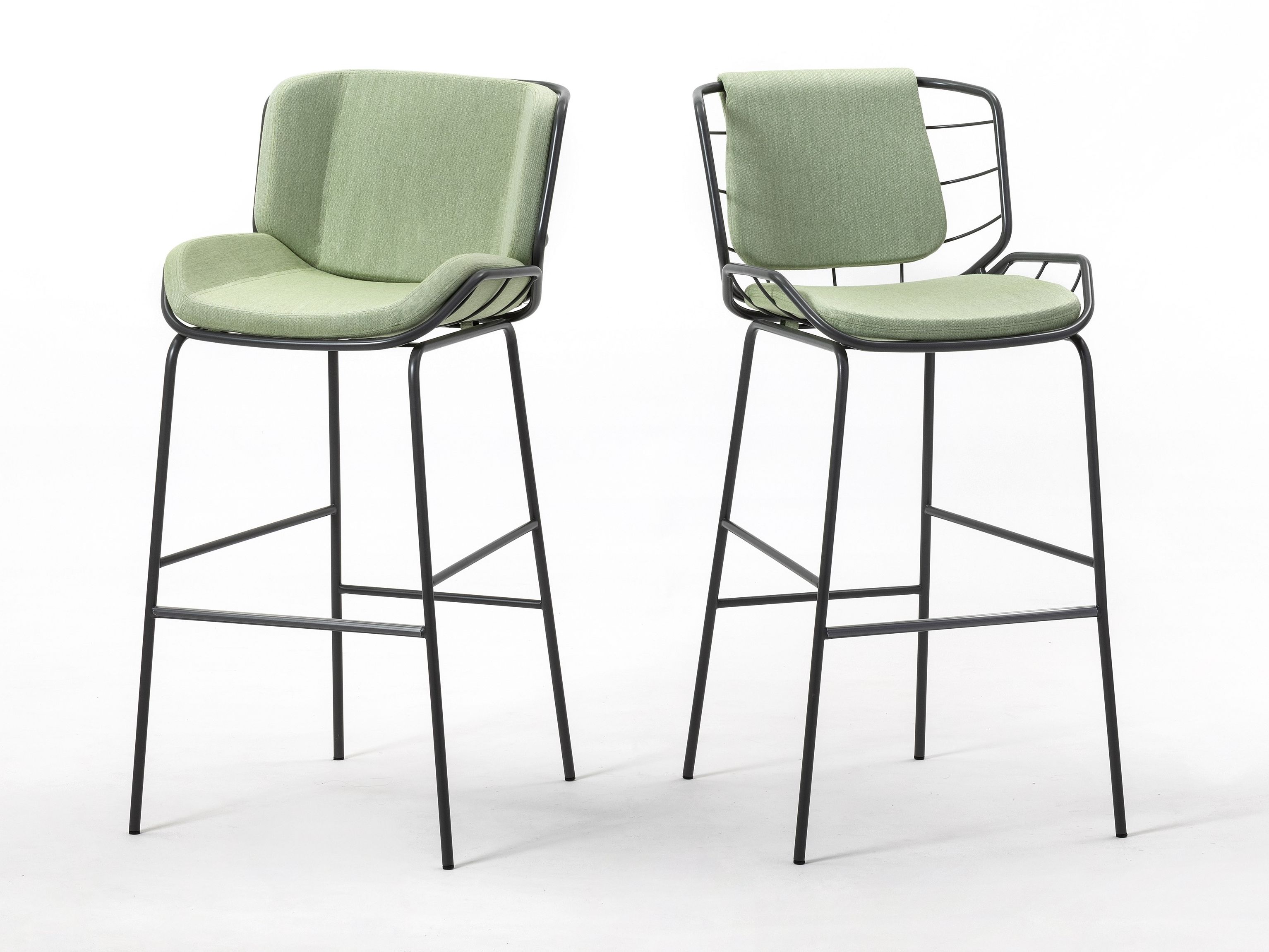 Металлический мягкий табурет с подставкой для ног со спинкой TrabA' Кожа ARCH-00045469 - Вид №4