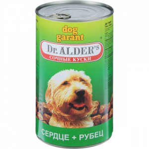 ПР0035373 Корм для собак Дог Гарант сочные кусочки в соусе Рубец, сердце конс. 1230г Dr. ALDER`s