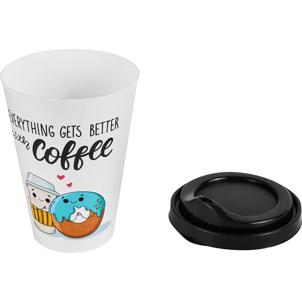 Стакан с крышкой Delinia Everything Gets Better With Coffee 420 мл пластик цвет белый 88780883 STLM-2198327  - Вид №4