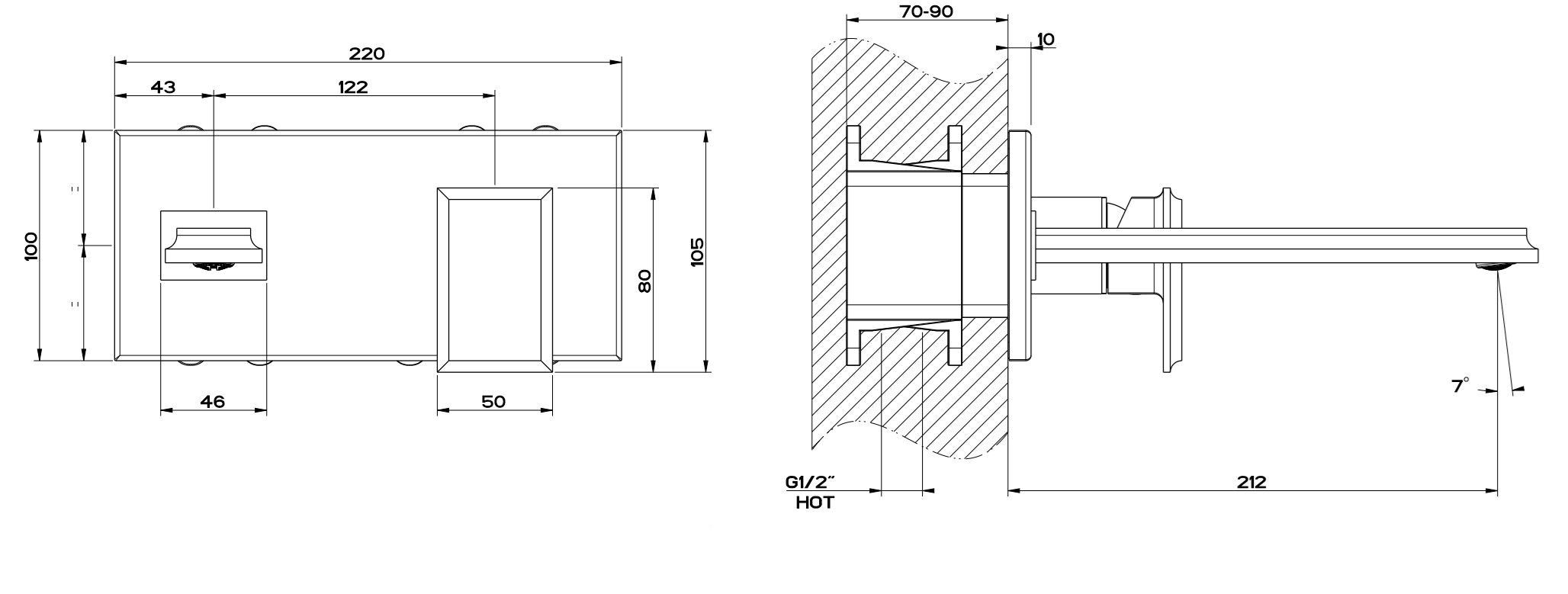 Металлический настенный смеситель для раковины без слива Gessi элегантность ARCH-00004326 - Вид №1