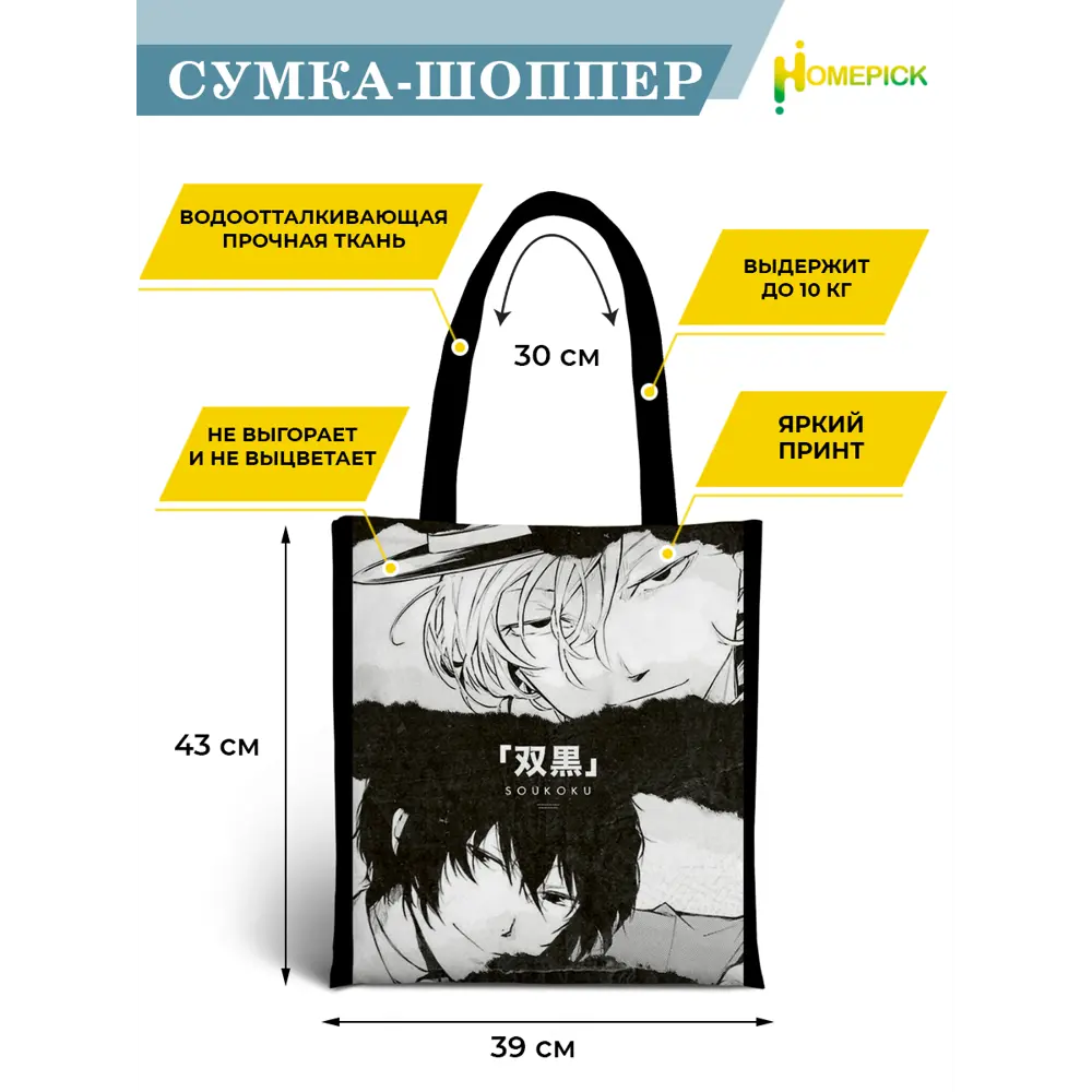 Сумка для покупок Homepick 43730 39x43 см 10 л оксфорд цвет черный