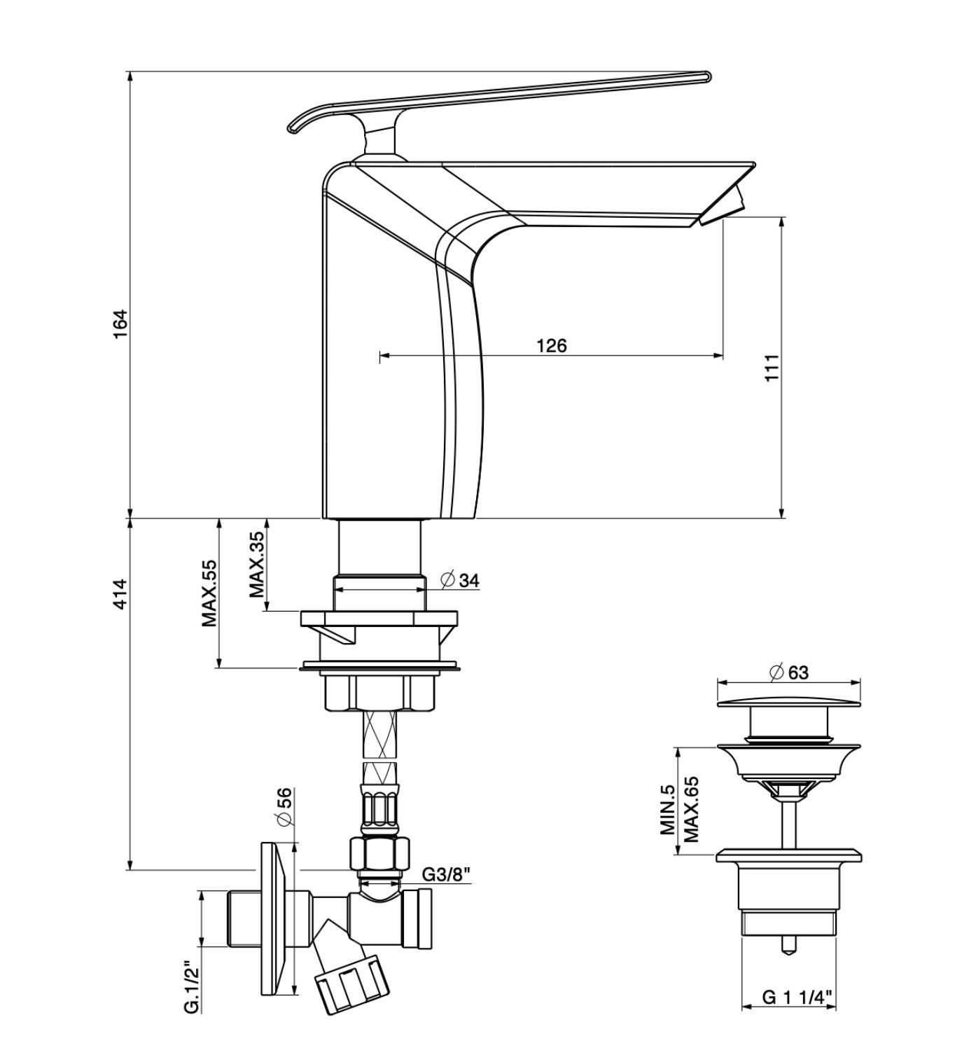 Однорычажный смеситель для раковины GATTONI Boomerang ARCH-00002767 - Вид №2