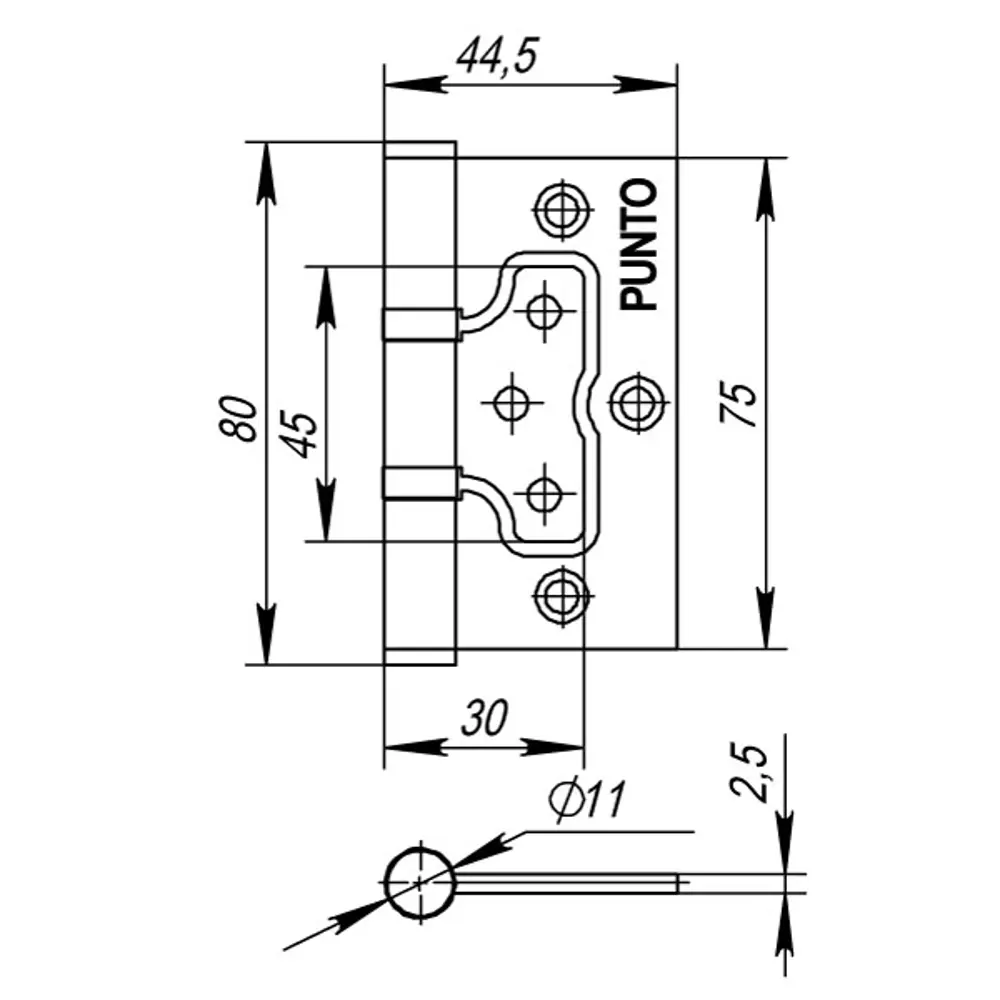 Петля бабочка без врезки Punto 75x60x2.5 мм сталь цвет графит STLM-2132848 - Вид №2