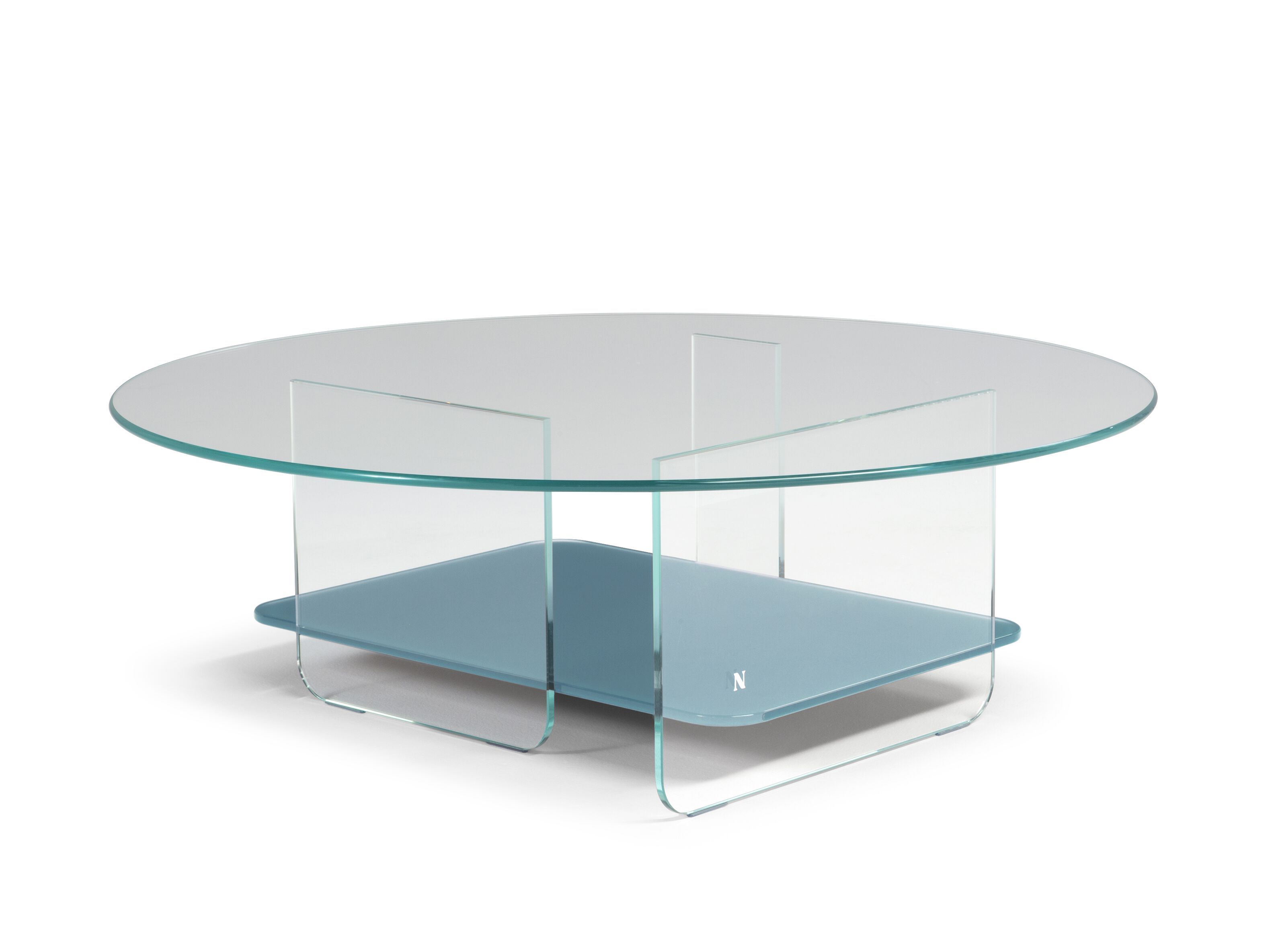 Низкий круглый стеклянный журнальный столик с журнальной стойкой Natuzzi Italia Cava ARCH-00019421