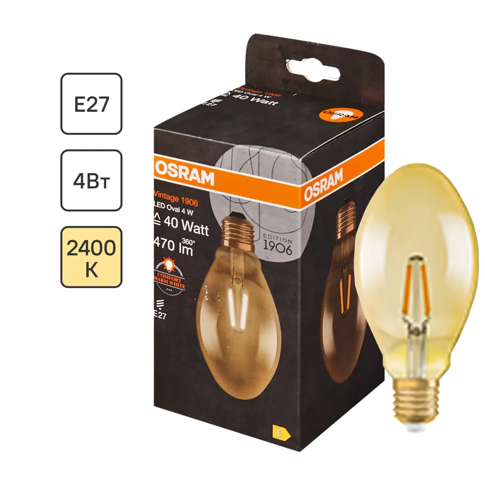 Лампа светодиодная Osram филаментная E27 230 В 5 Вт/825 овал STLM-2133090