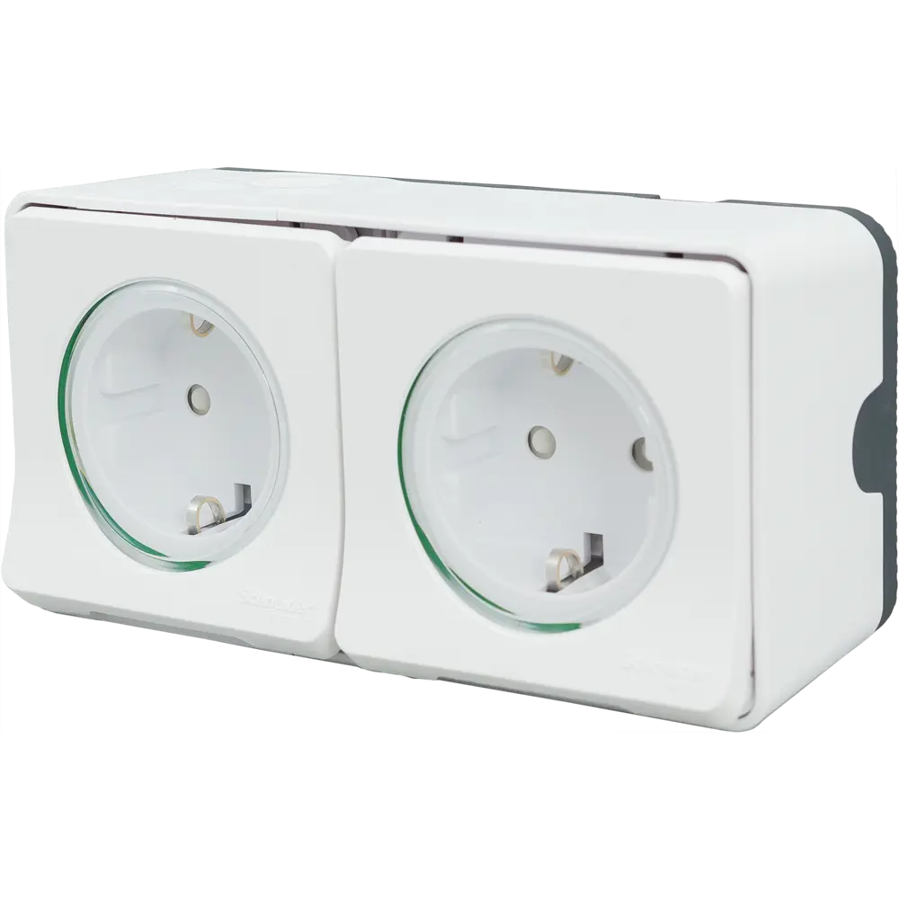 Розетка двойная накладная влагозащищённая Schneider Electric Mureva Styl с заземлением с крышкой и шторками IP55 белый STLM-2053286 - Вид №1