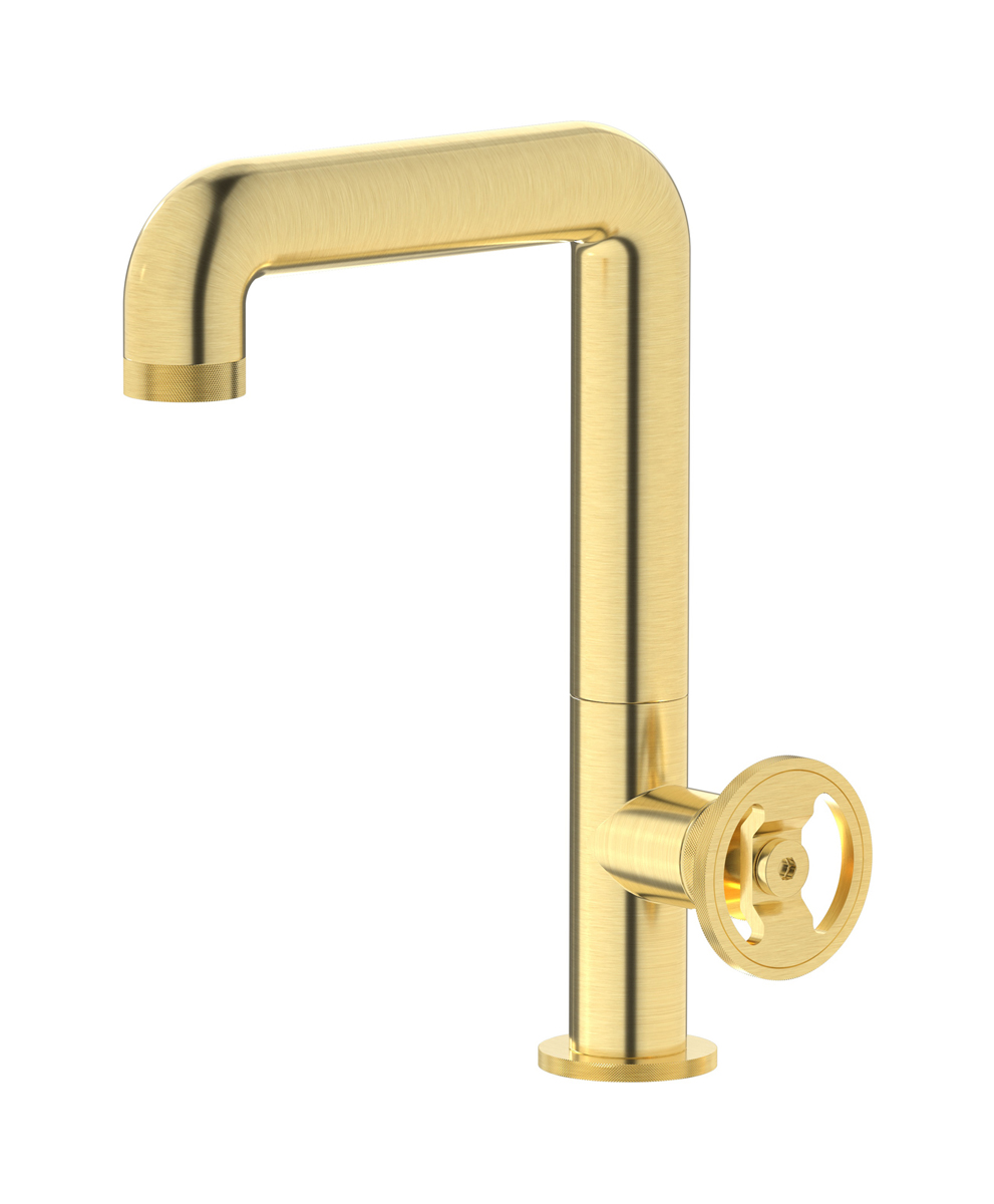 Высокий смеситель для раковины на 1 отверстие в комплекте с донным клапаном WE ARE IB b1202is Brushed Pale Gold Bold