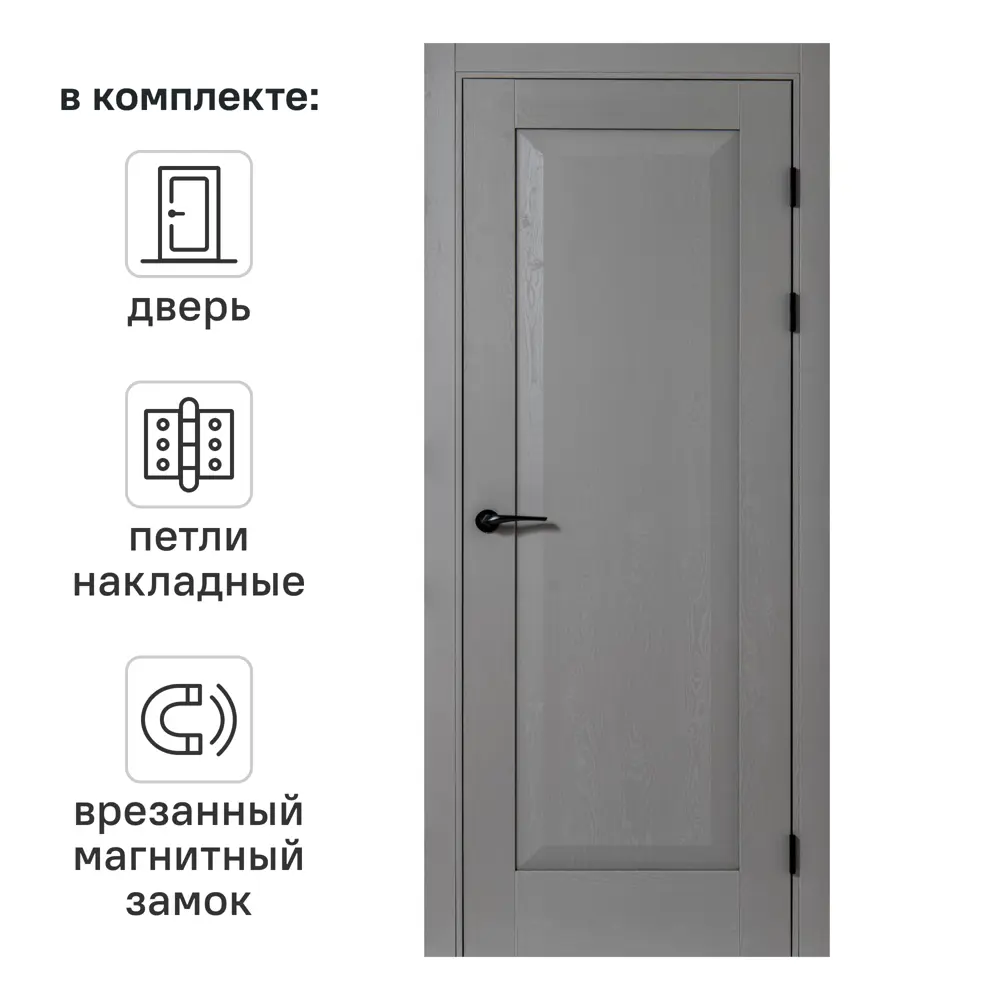 Дверь межкомнатная глухая Альпика 60x200 см полипропилен цвет графит вуд с замком и петлями 88914878 STLM-2027031 PORTIKA 