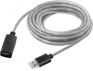 GCR-50503 удлинитель usb 2.0 с активным усилителем сигнала 7.5m am/af, 26/24 awg экран, армированный, морозостойкий, разъём для доп.питания, прозрачный Greenconnect