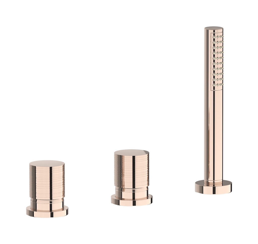Смеситель на бортик ванной на 3 отверстия с изливом, дивертером и душевым гарнитуром. WE ARE IB vn399cs Rose Gold Vinile