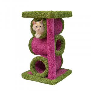 ПР0056217 Когтеточка для кошек Комплекс трехуровневый 41х41х73см розово-зеленый ковролиновый Foxie
