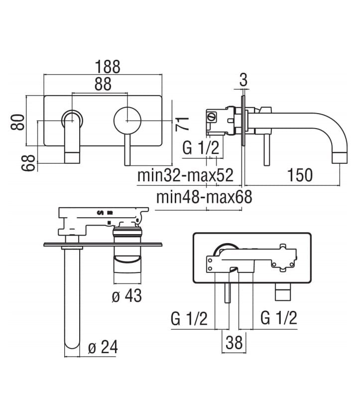 Настенный смеситель для раковины Nobili Live ARCH-00113206 - Вид №2