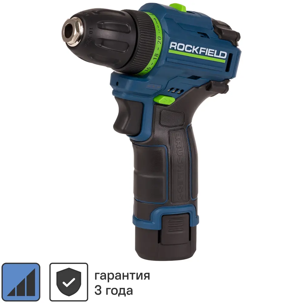 Дрель-шуруповерт аккумуляторная бесщеточная Rockfield RF1002BK, 12 В Li-ion 2x2 Ач