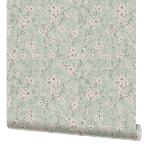 Обои бумажные Московская обойная фабрика Цветущий миндаль зеленые 0.53 м 231412-7