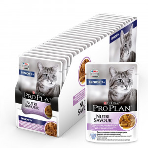ПР0043980*26 Корм для кошек NutriSavour старше 7 лет, нежные кусочки с индейкой, в соусе, пауч 85 г (упаковка - 26 шт) Pro Plan