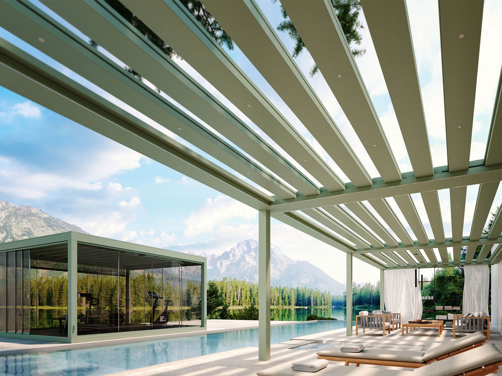 Биоклиматическая беседка с неподвижными и подвижными лезвиями Pratic CARRERA ARCH-00097940