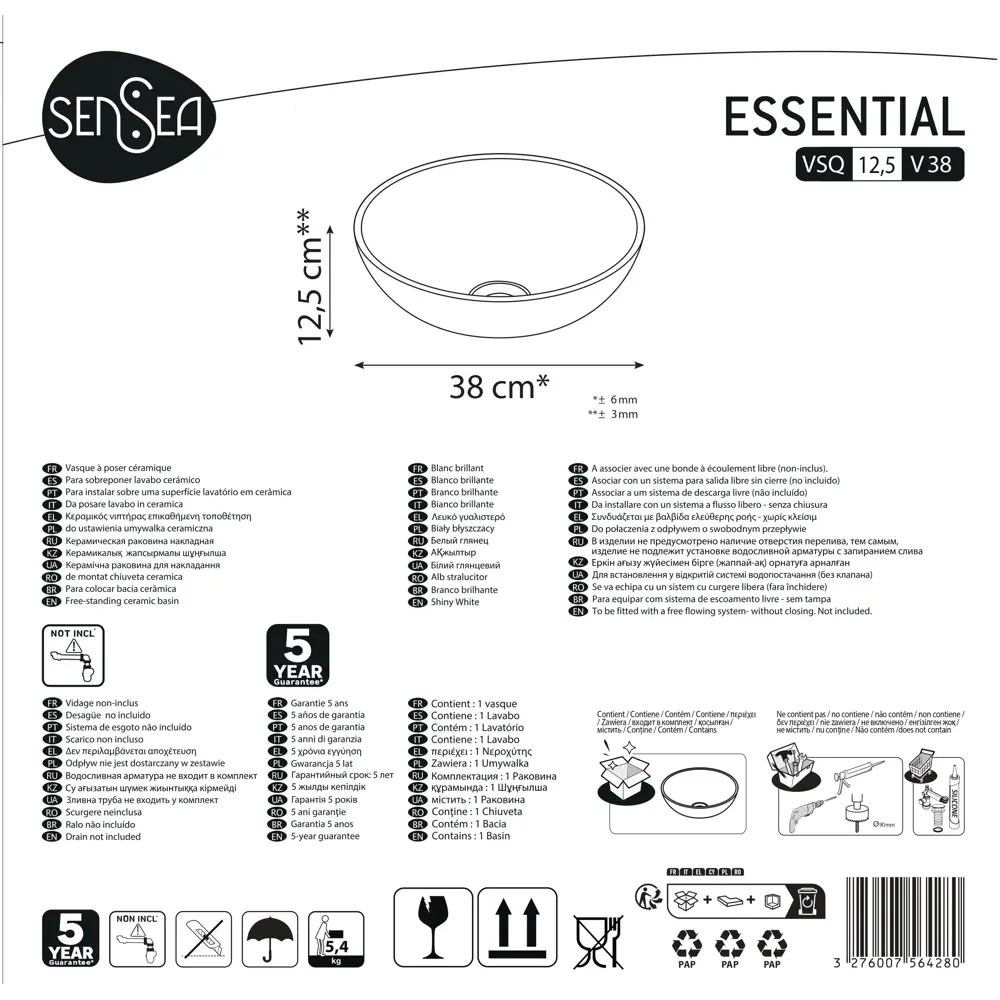 Раковина накладная Sensea Essential 7866-38 STLM-2140636 - Вид №8