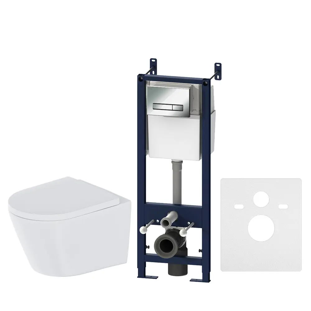 Комплект инсталляция с унитазом AM.PM Sense FlashClean IS30251.741701, безободковый, с микролифтом, клавиша Start S цвет хром STLM-2194064