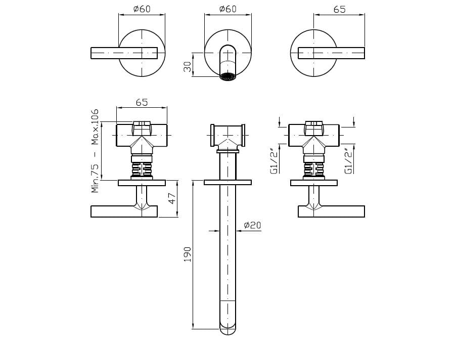 Настенный смеситель для раковины с 3 отверстиями и ограничителем расхода Zucchetti Pan S ARCH-00119468 - Вид №12