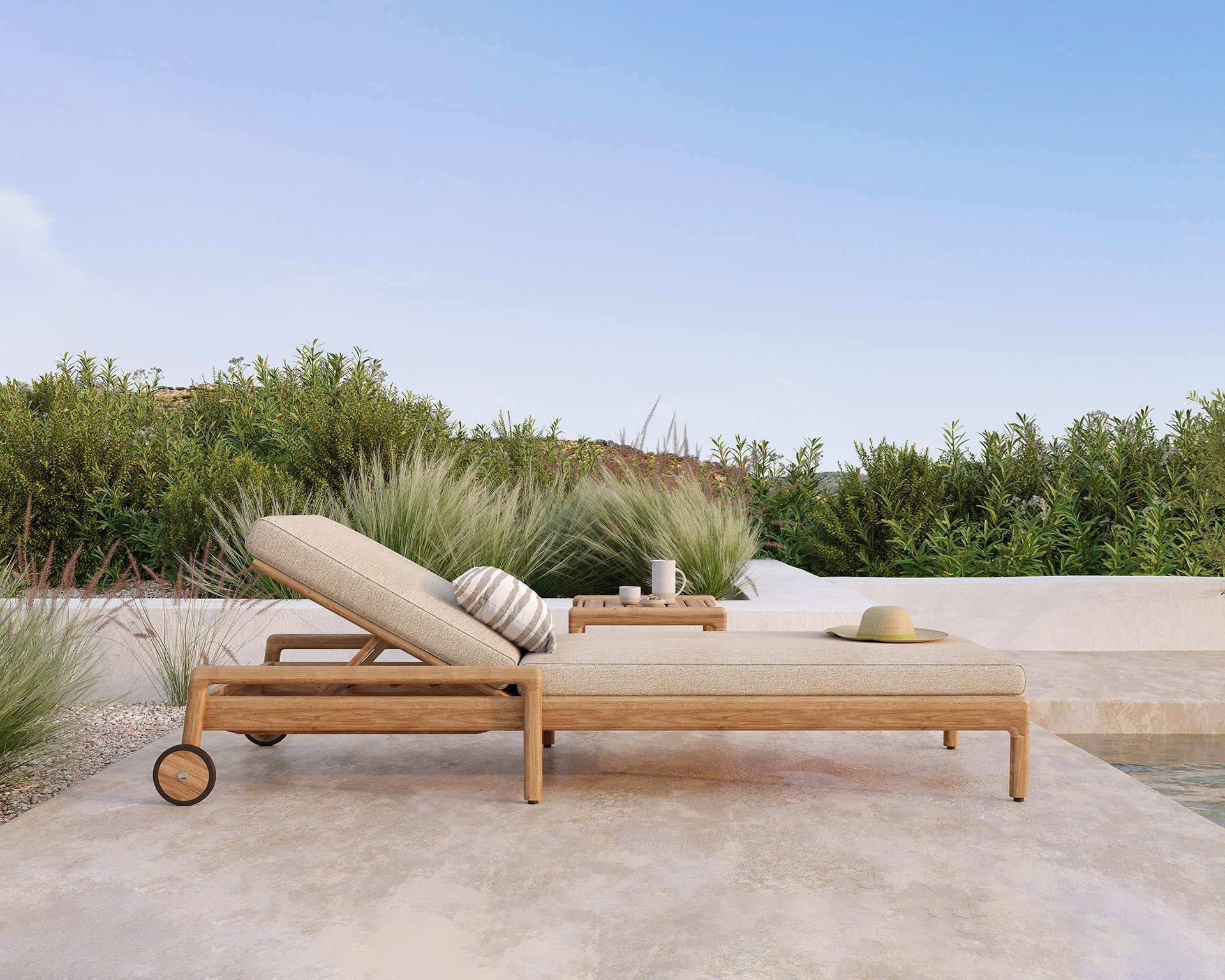 Садовая кровать с откидной спинкой из тикового дерева с колесами Ethnicraft Джек ARCH-00096515 - Вид №15