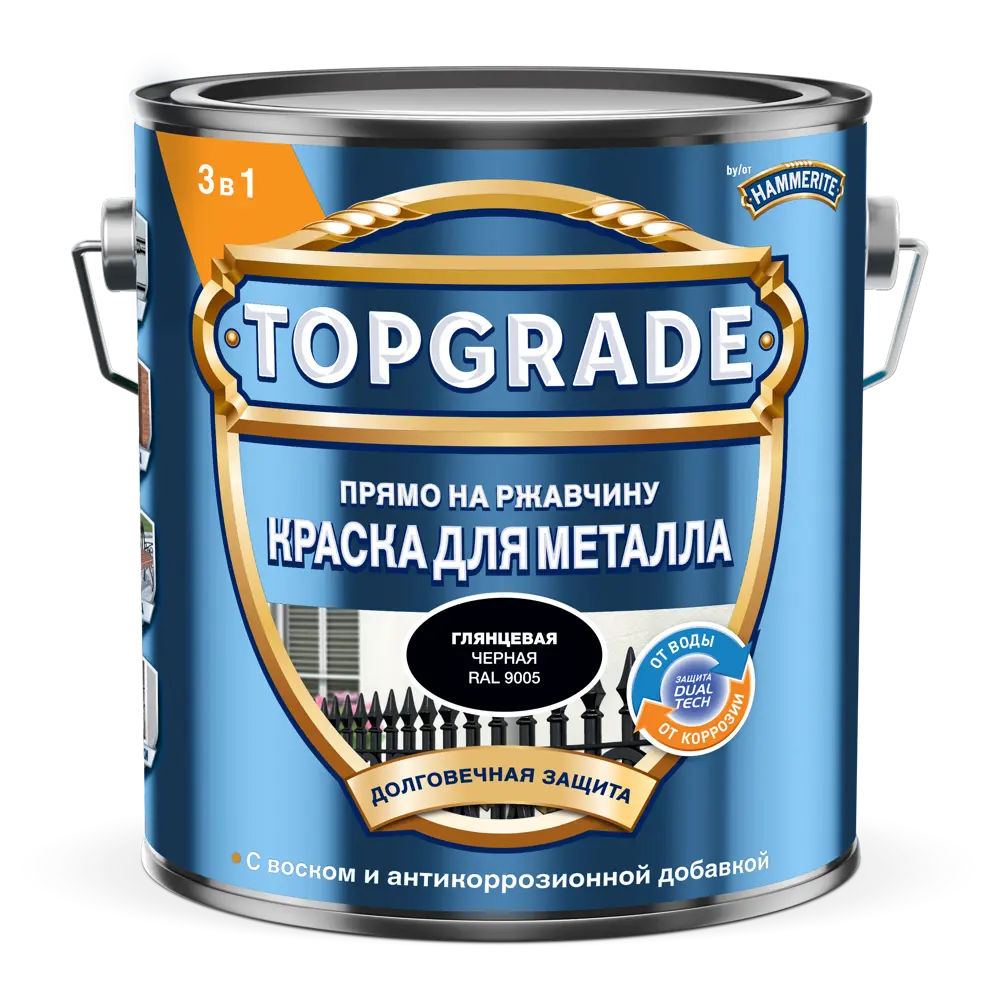 Грунт-эмаль по металлу 3 в 1 Topgrade гладкая цвет черный 2 л STLM-2210126 - Вид №1