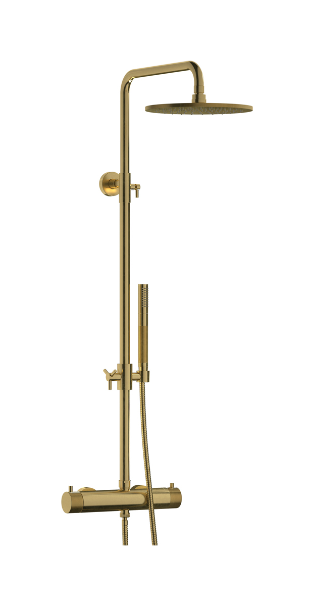 Душевая колонна с термостатом в комплекте с душевым гарнитуром. WE ARE IB id800on Natural Brass Indoor Shower