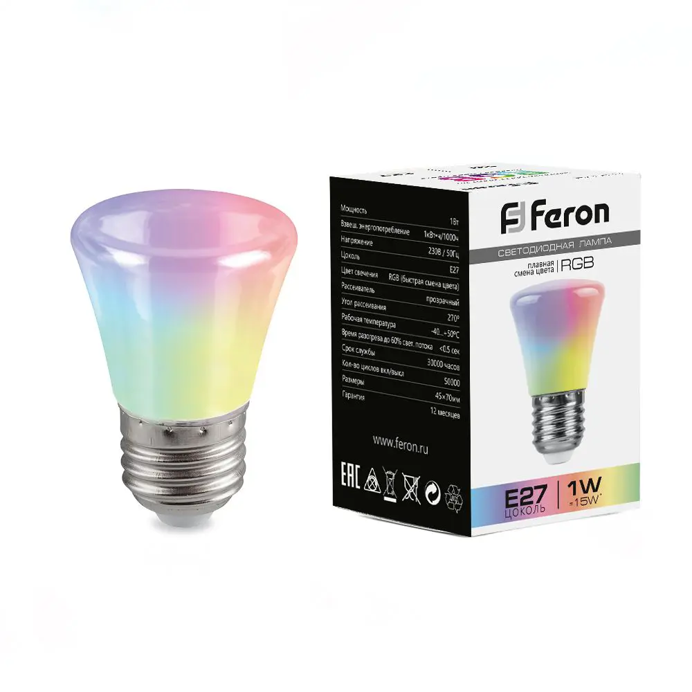 Лампа светодиодная Feron E27 LB-372 220 В 1 Вт колокольчик регулируемый цвет света RGB STLM-2078134 - Вид №1