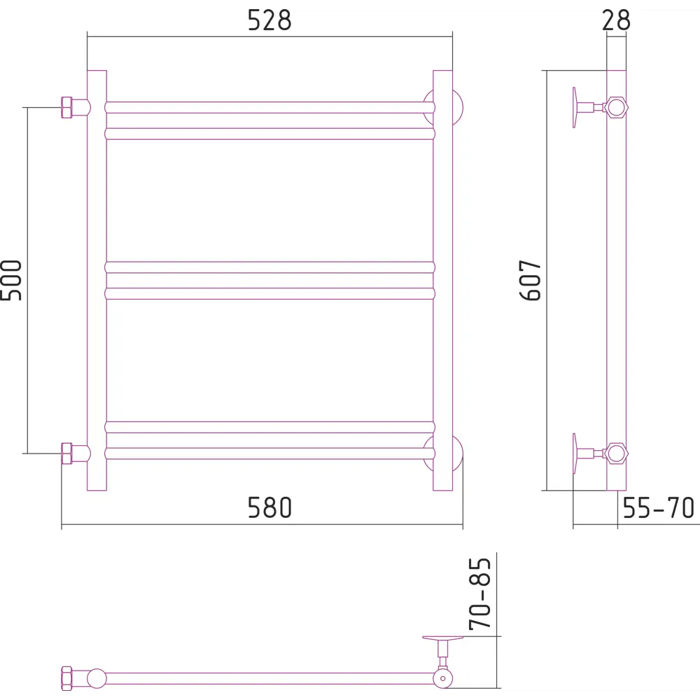 Полотенцесушитель водяной Сунержа ВПС-54ПБ 500x500 мм нержавеющая сталь 3/4 цвет белый STLM-2064445 - Вид №4