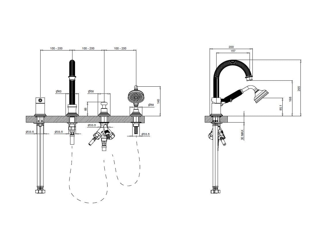 Хромированный латунный кран с 4 отверстиями Bugnatese Athena ARCH-00006047 - Вид №2