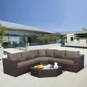 Садовая мебель диван и столик на 7 персон коричневый Luxu AFINA  130520 Коричневый