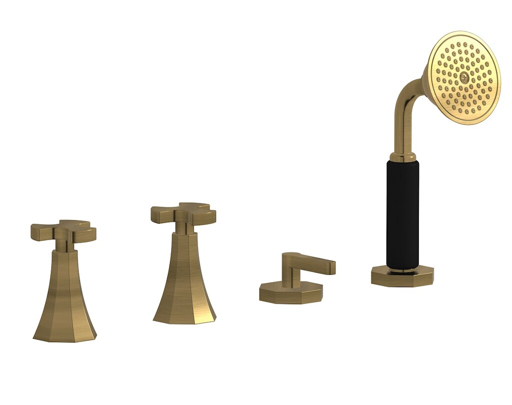 Смеситель на бортик ванной на 4 отверстия с изливом, дивертером и душевым гарнитуром. WE ARE IB bt397mb Modern Bronze Belmondo 