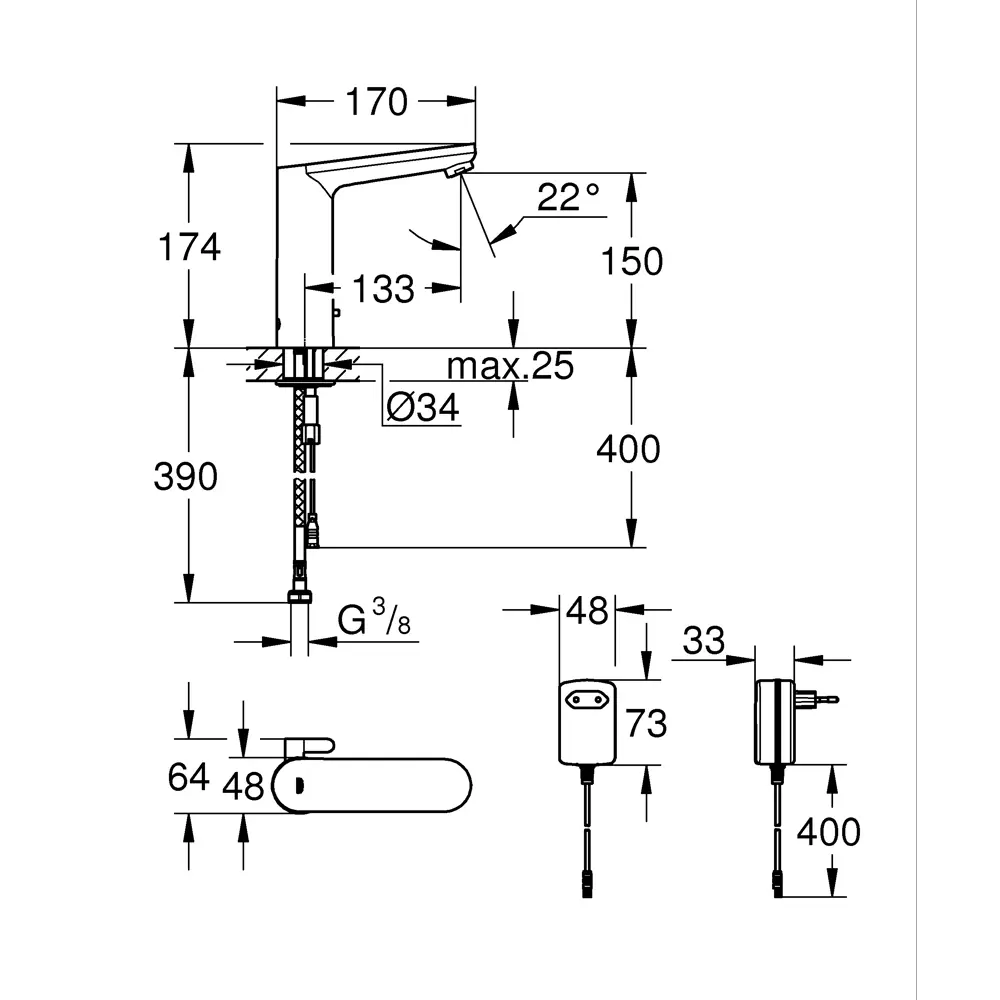 Смеситель для раковины Grohe Eurosmart инфракрасный цвет хром STLM-2139119 - Вид №3