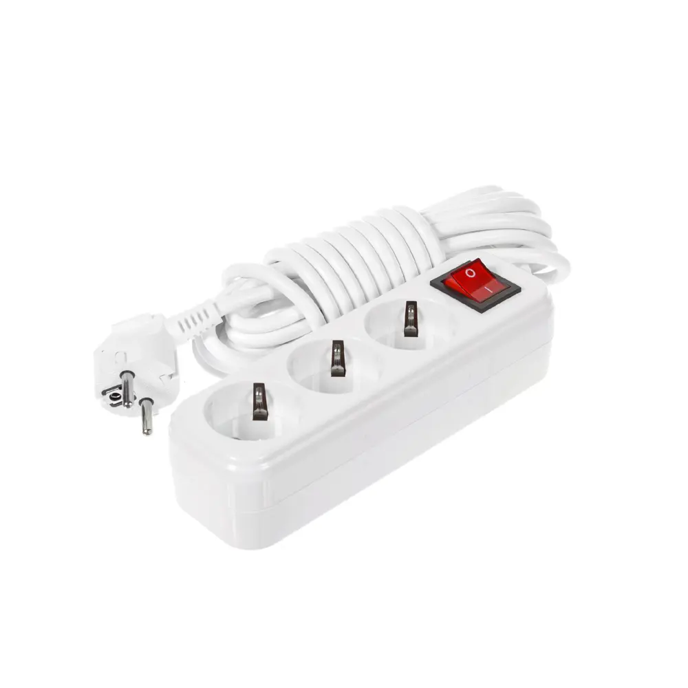 Удлинитель с заземлением Lezard 3 розетки 5 м цвет белый, выключатель STLM-2031867