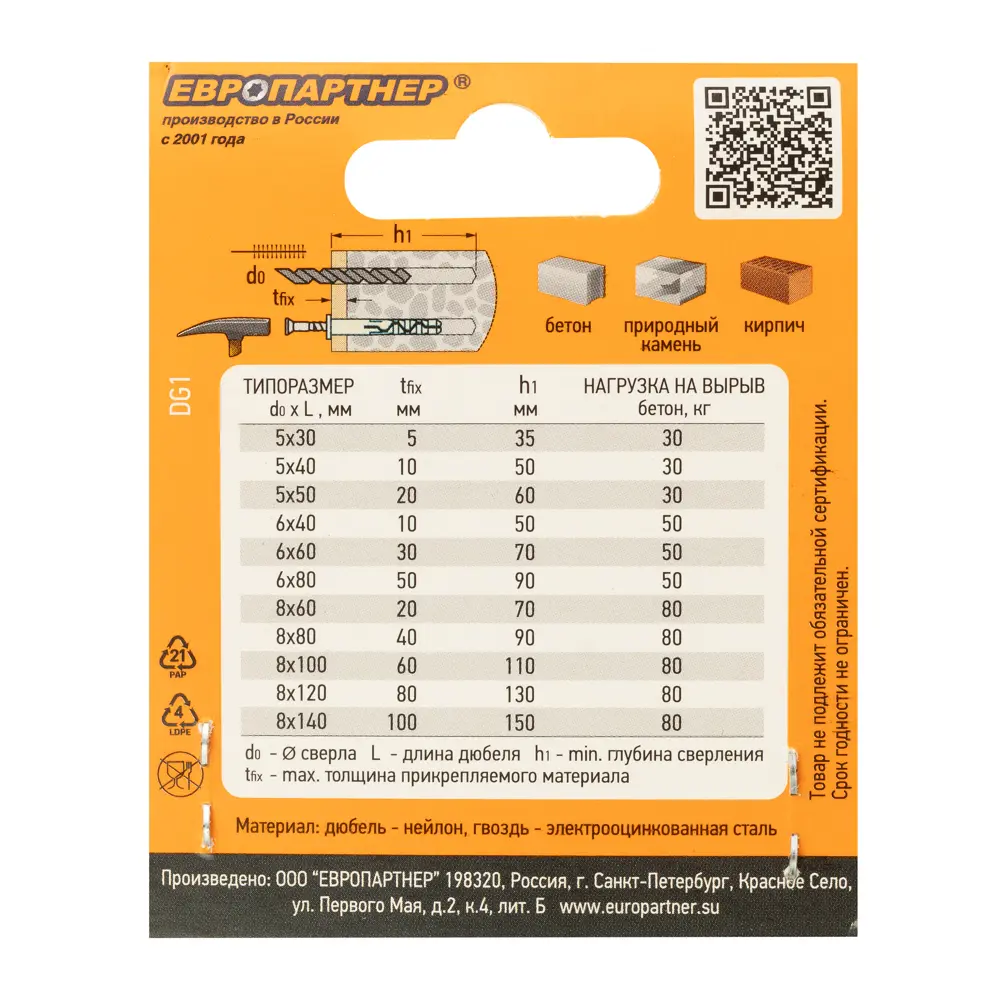 Дюбель-гвоздь Европартнер с цилиндрической манжетой 8x100 мм для бетона и кирпича 89383269 STLM-1374856 - Вид №7