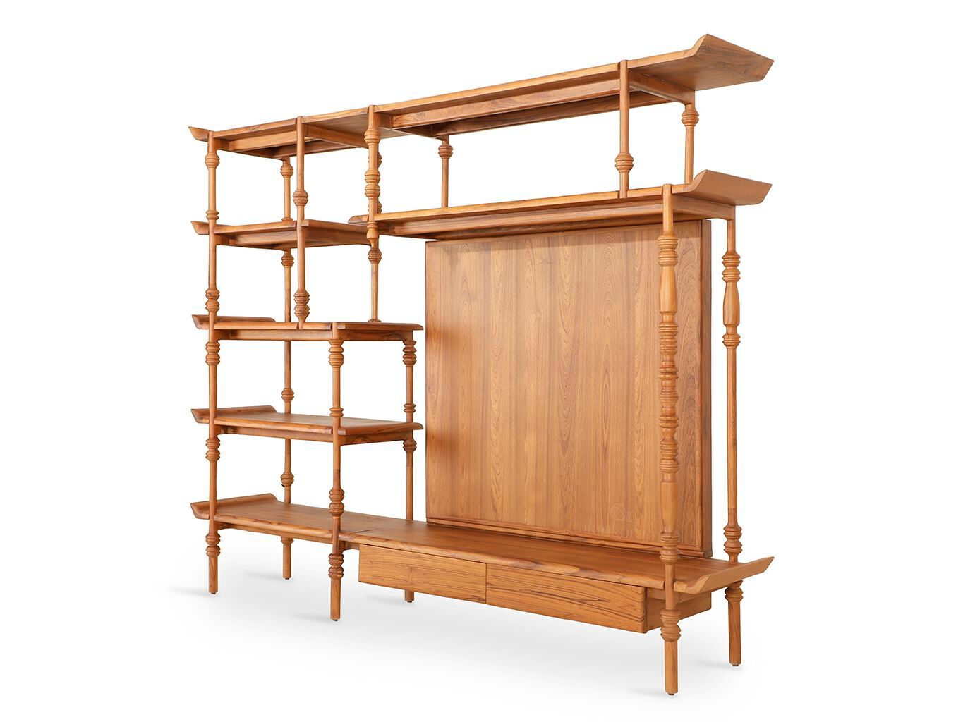 Отдельно стоящий книжный шкаф из тикового дерева с подставкой для телевизора Alankaram INDAH ARCH-00055528 - Вид №4