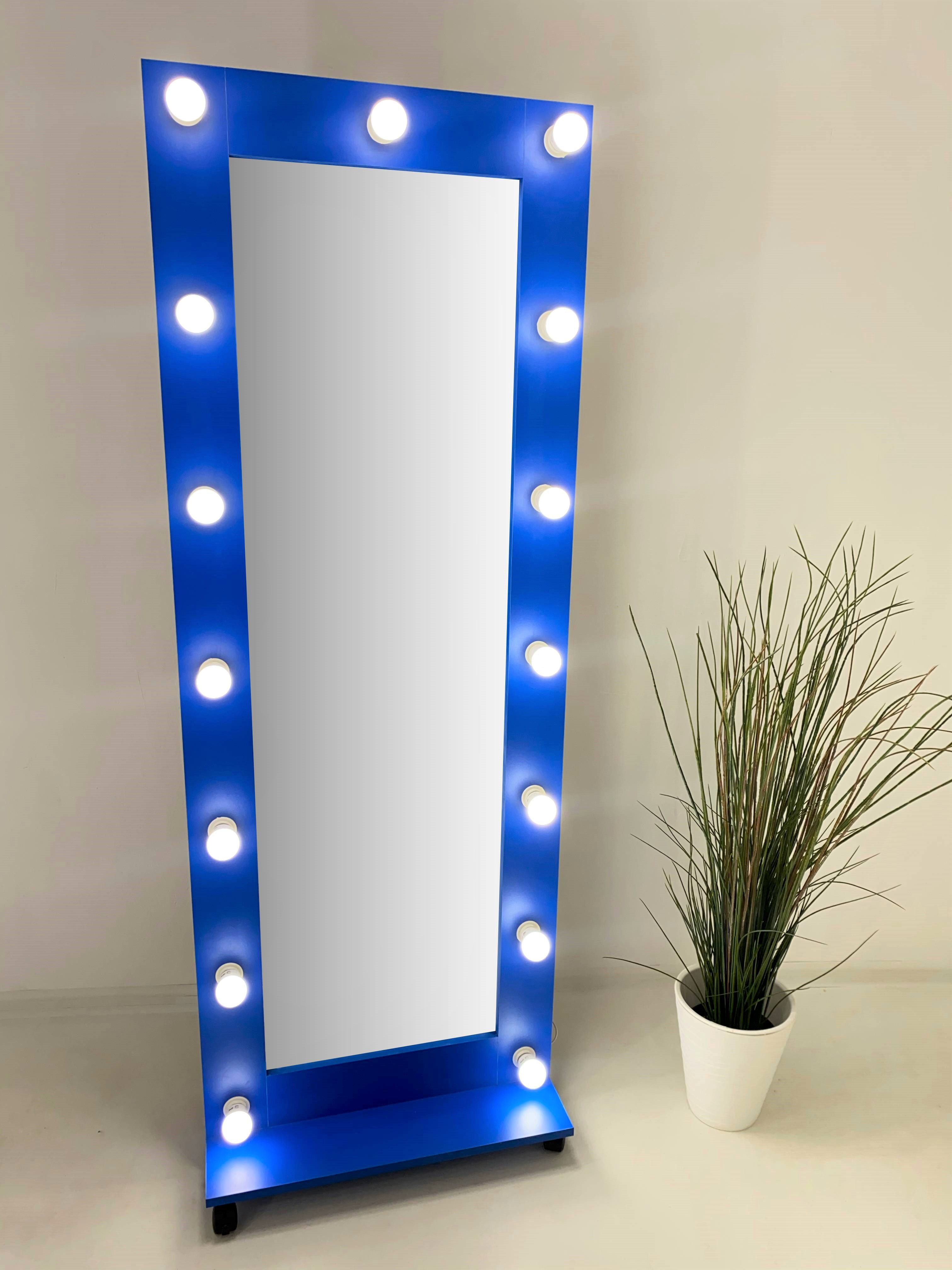 90911032 Гримерное зеркало 167x60 см с лампочками на подставке цвет Синий STLM-0420489 BEAUTYUP