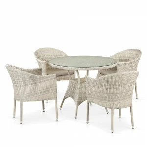 Мебель из ротанга, кресла и круглый стол молочные на 4 персоны AFINA  241072 Серая