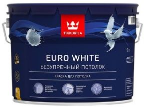 Краска Tikkurila Euro White / Тиккурила Евро Уайт для потолка 9л