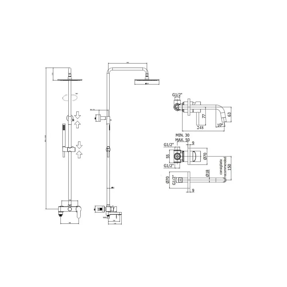 Душевая стойка paffoni KITCOL632CR007 со смесителем 1 режим цвет Хромированный