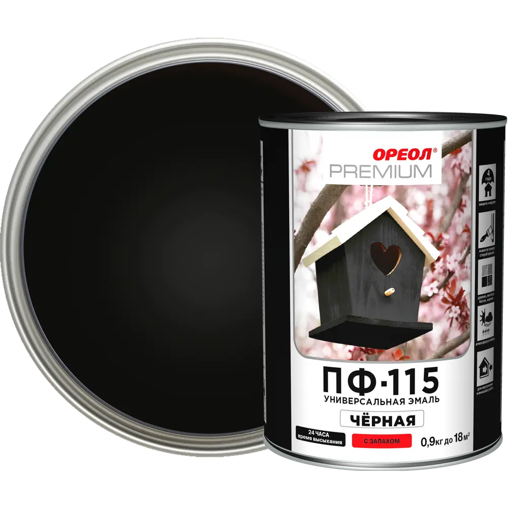 Эмаль Ореол Premium ПФ-115 глянцевая цвет чёрный 0.9 кг STLM-2096553