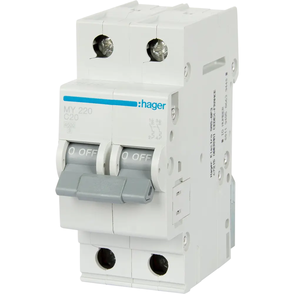 Автоматический выключатель Hager MY220 1P N C20 А 4.5 кА STLM-2111468