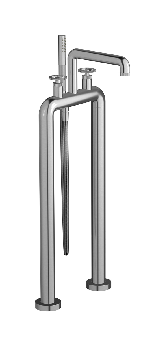 Напольный смеситель для ванны с 2 колоннами и душевым гарнитуром. WE ARE IB b1700ss Brushed Nickel Bold