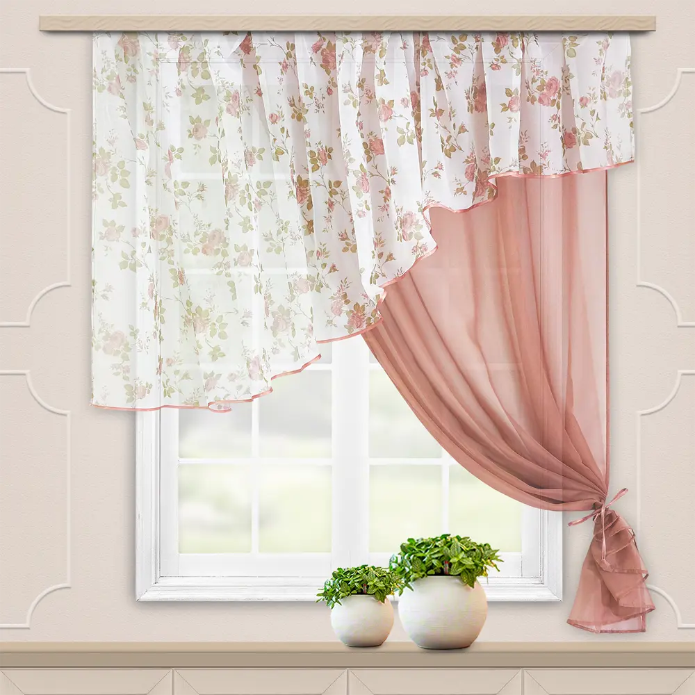 Комплект штор на ленте для кухни Византия 280x160 см цвет какао WITERRA STLM-2084621